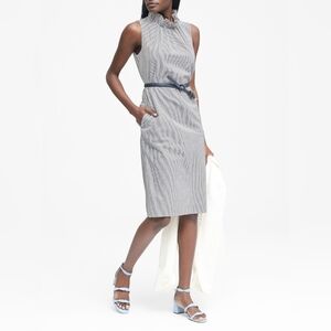 Banana Republic seersucker ruffle neck dress, sz. 4 tall